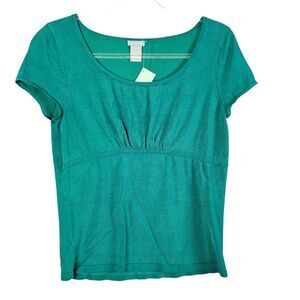 Ann Taylor Knit Blouse Jewel Tone Womens M Scoopneck Normcore Teal Babydoll S/S